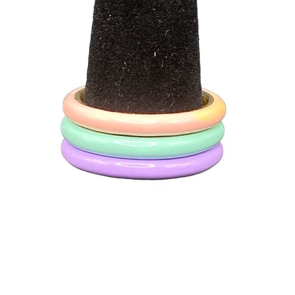 Sterling silver 925 stackable enamel rings peach lavender and green size 7.5 - Picture 8 of 8